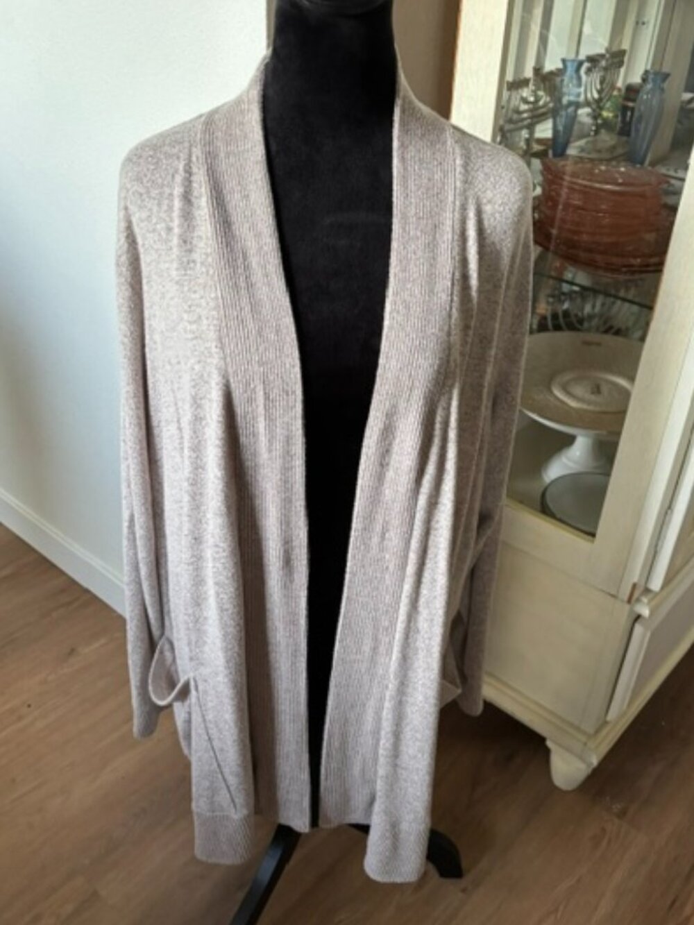 Bobeau Taupe Long Knit Open Cardigan 3X